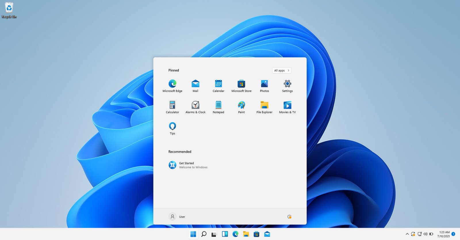 Windows 11 desktop with new start menu