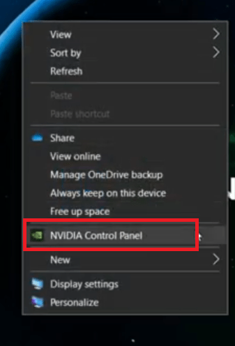 nvidia control panel shortcut