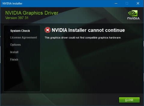 nvidia installer cannot continue