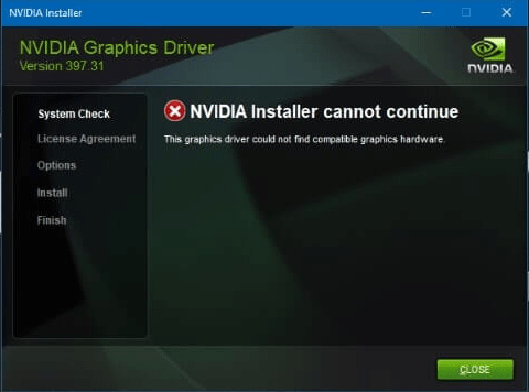 cannot install nvidia driver windows xp