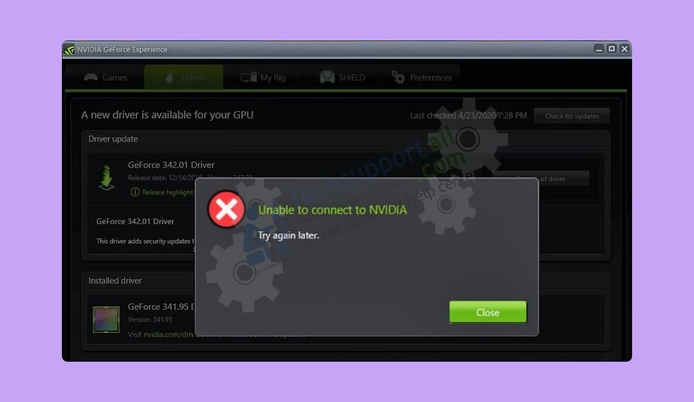 unable to coonect to NVIDIA try again later