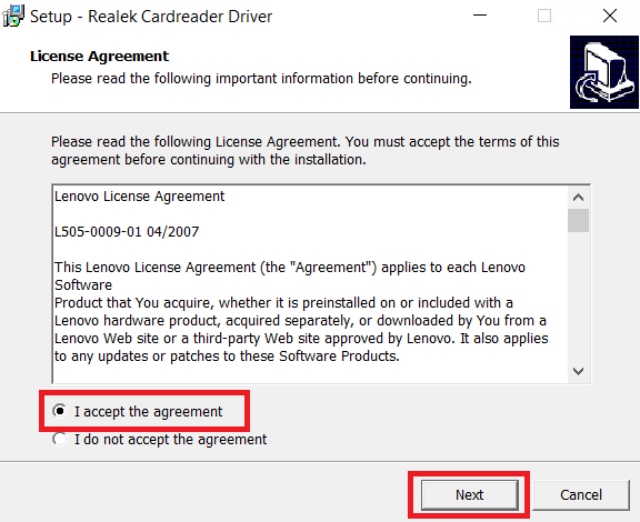 Realtek card reader driver agreement