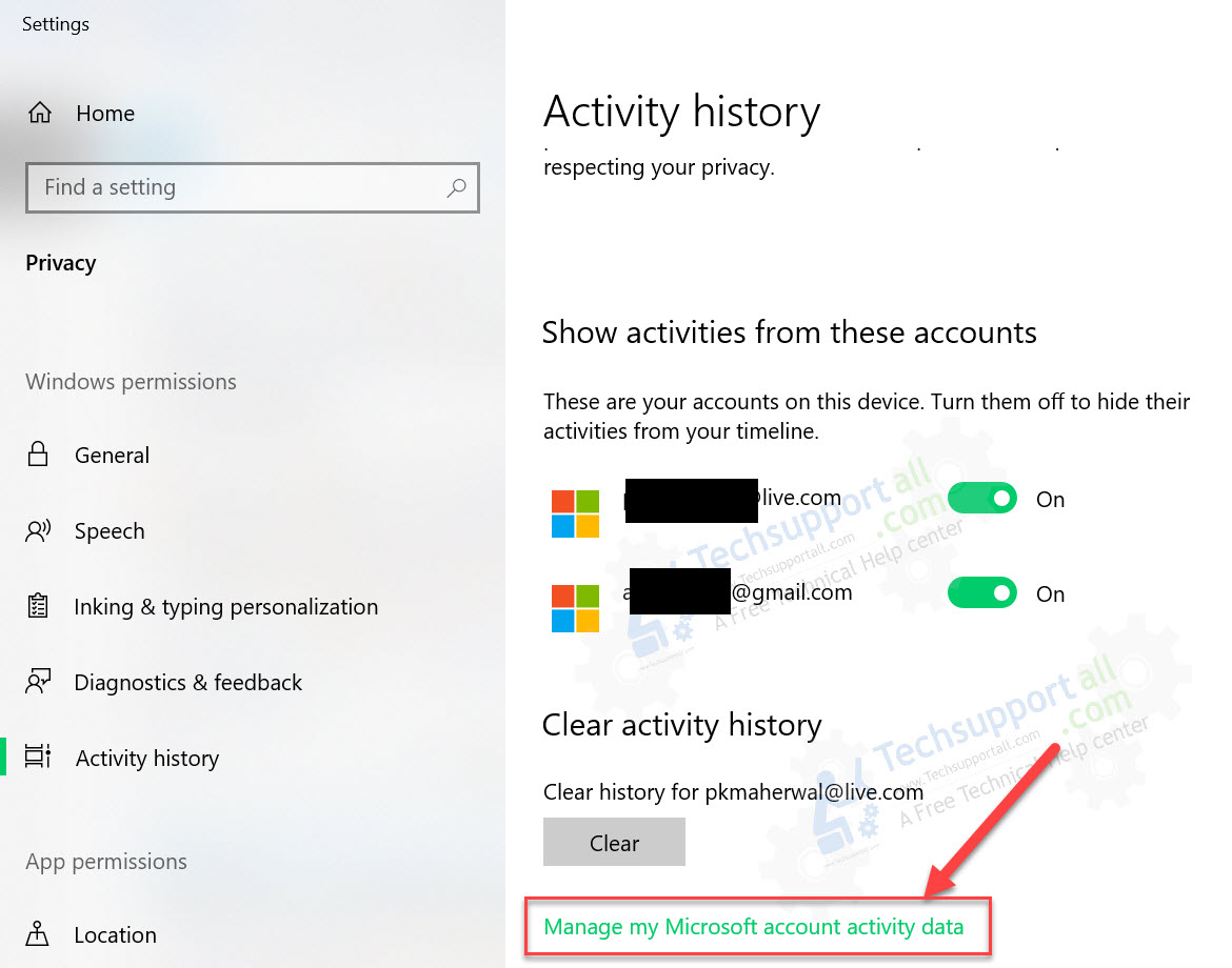 Click on manage the activity activity data