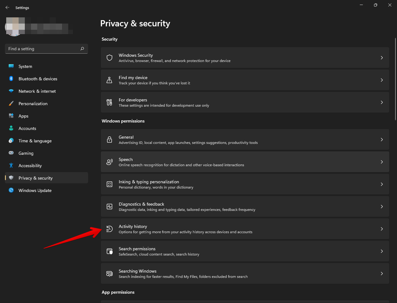 Click on the activity history tab