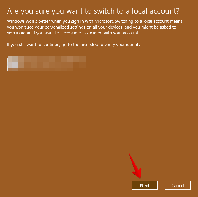 Are you sure you want to switch to local account