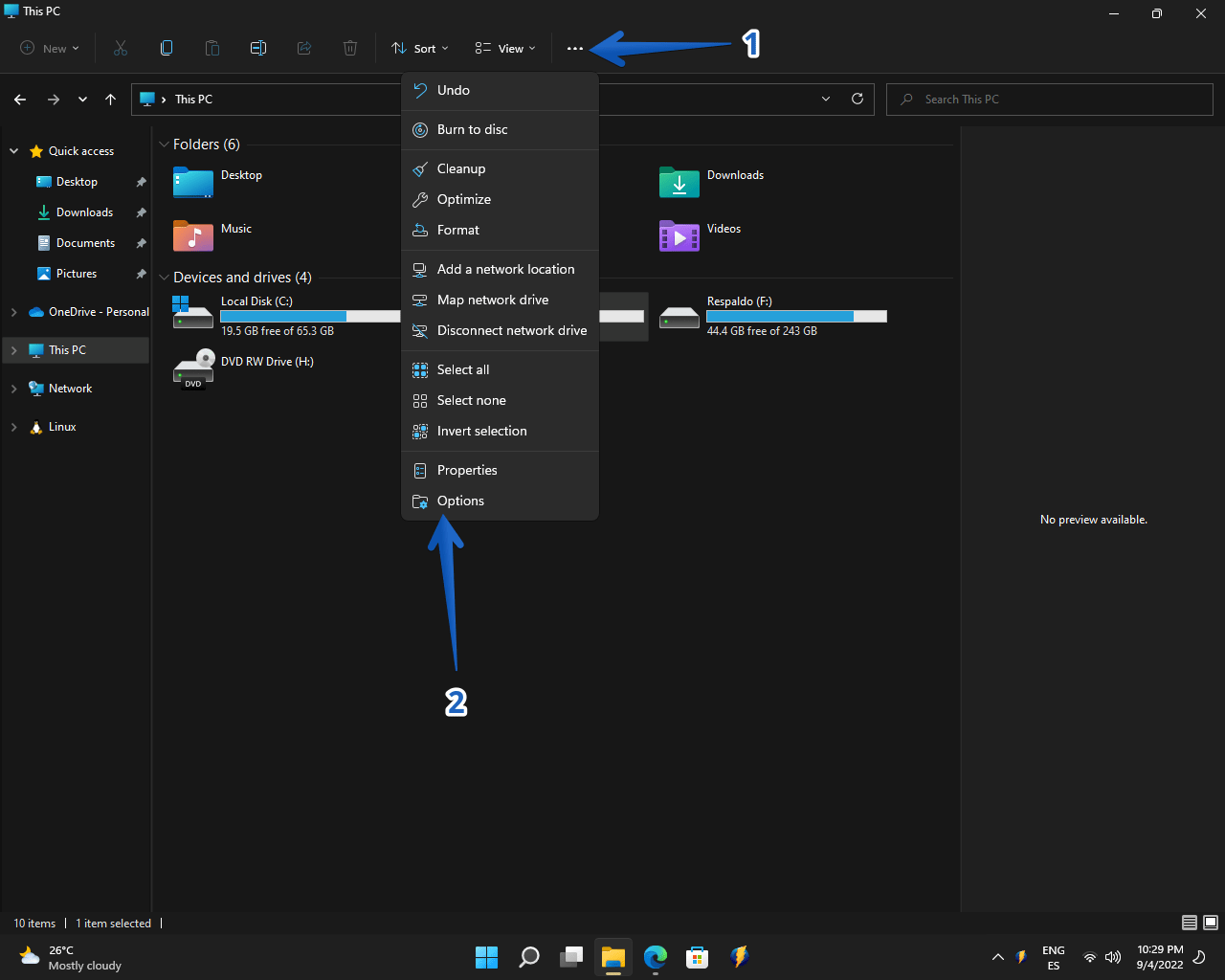 Disable ads in file explorer by going to the folder options