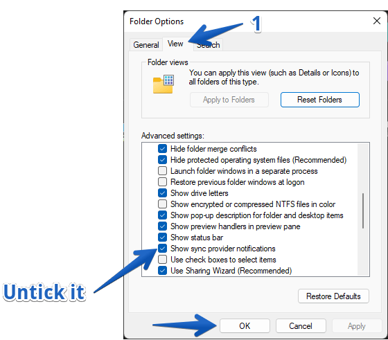 Disable sync provider notification