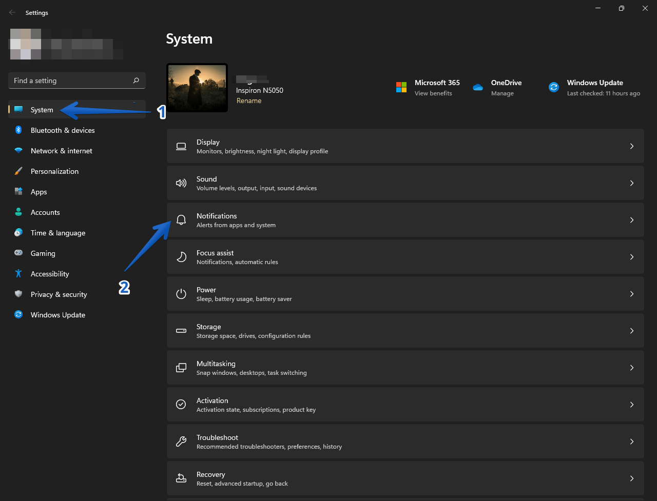 Open up windows 11 notification settings