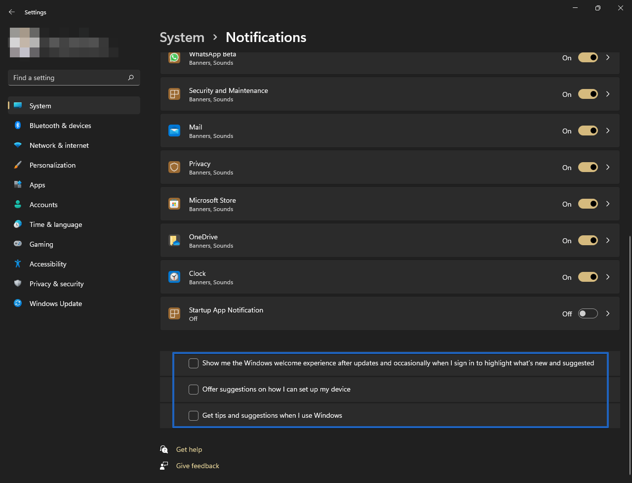 Disable or remove notification ads, suggestions