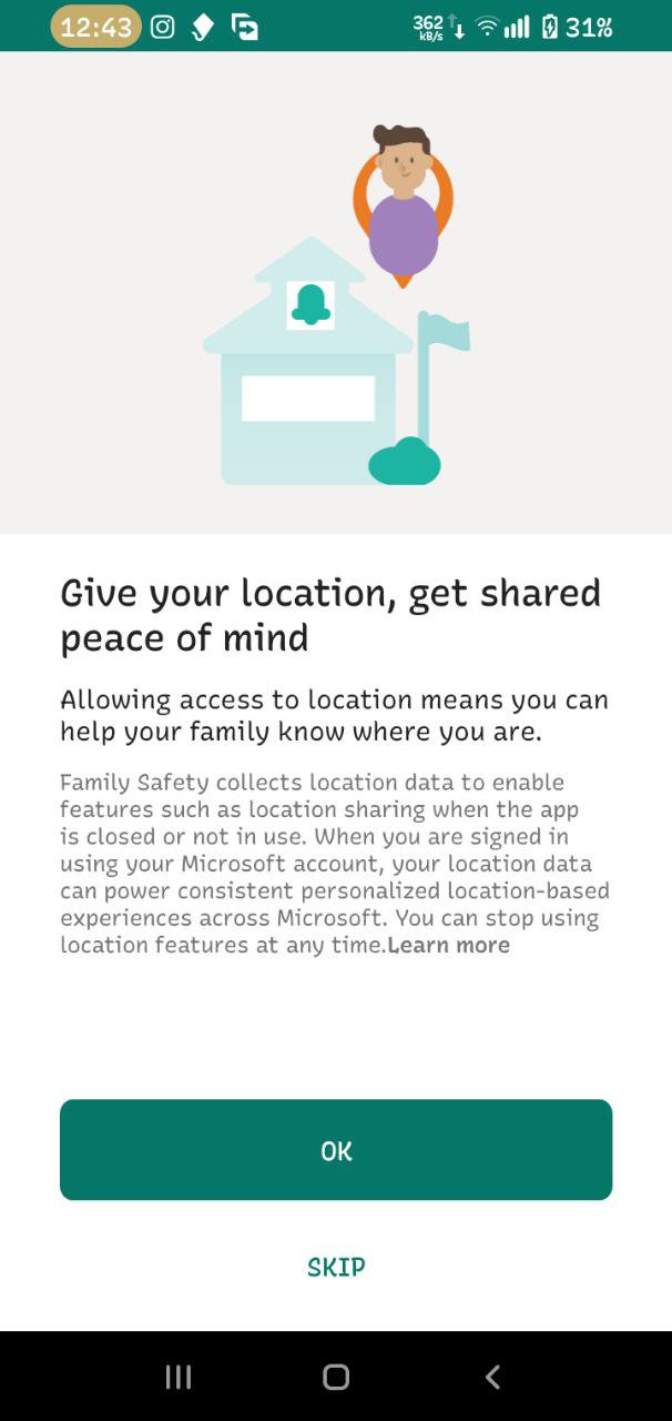 Provide location permission for family safety on android