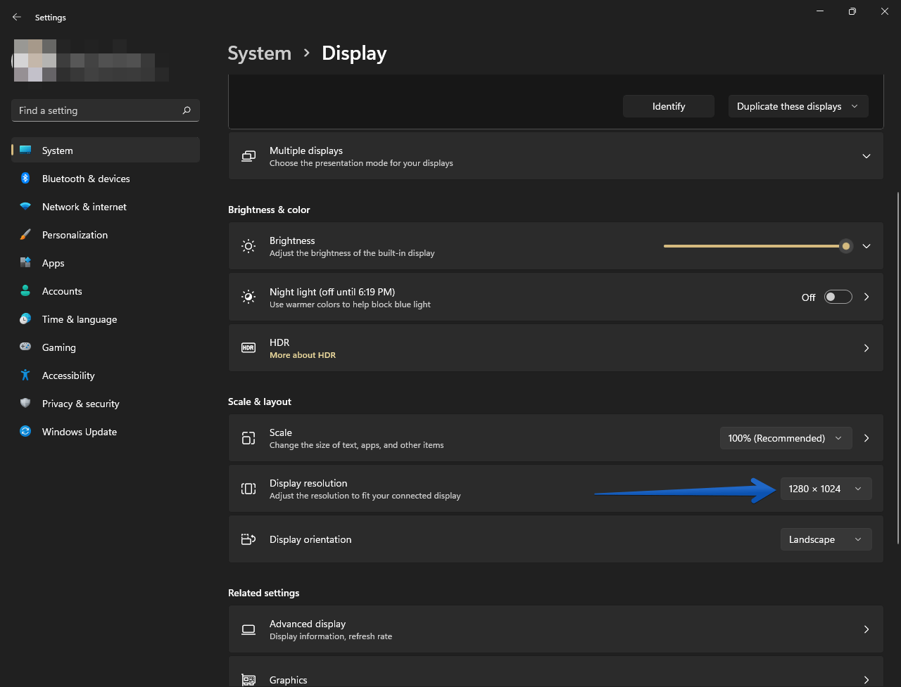 Change display resolution from the settings