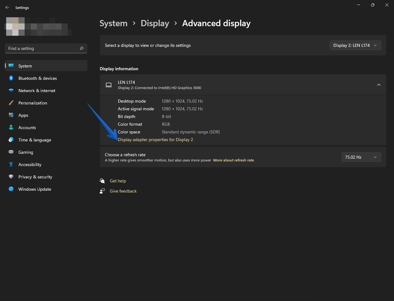 Open Display Adapter property