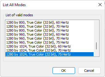 List all resolution modes and select the best fit with right refresh rate