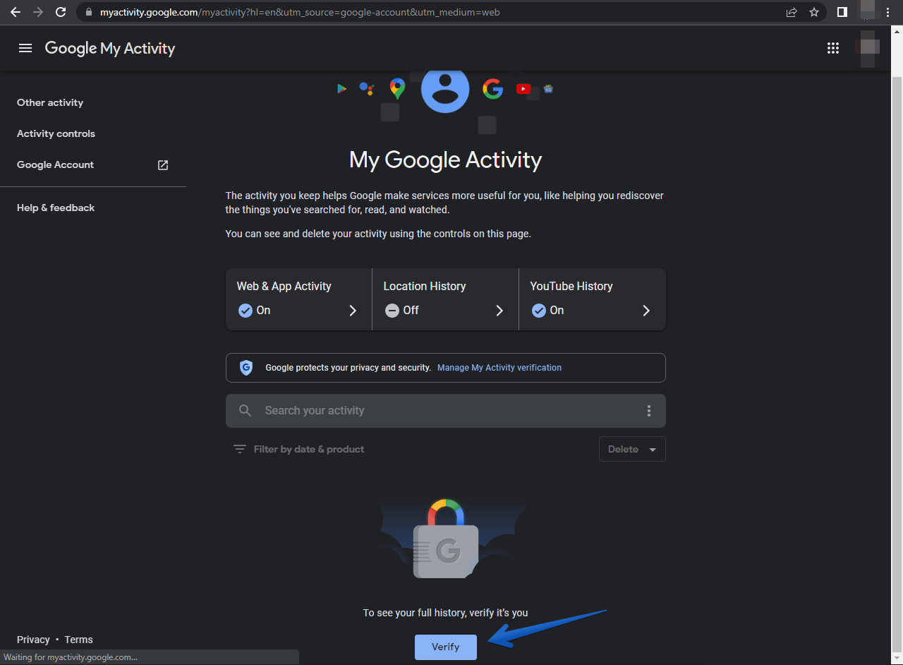 Manage Google Activity for your account.