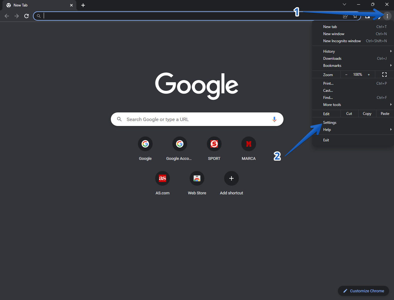 Open chrome Settings