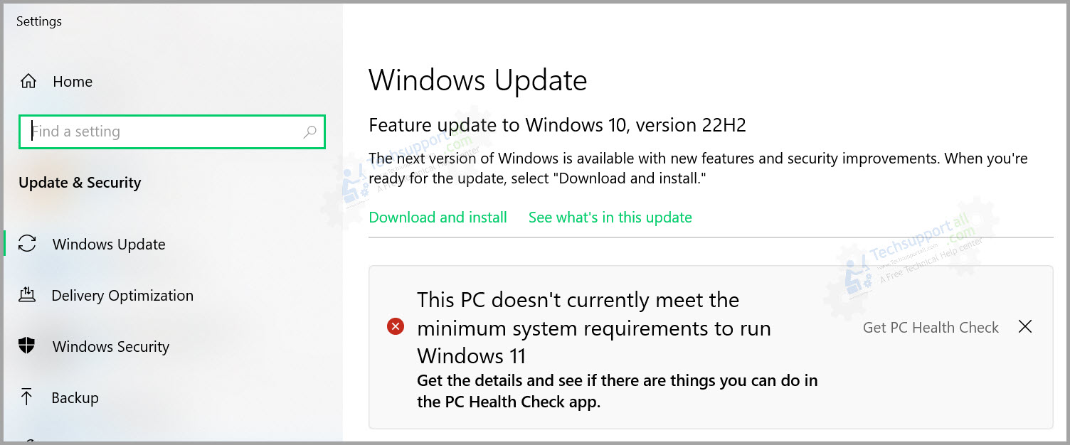 Check Windows Update to upgrade Windows 10 to Windows 11