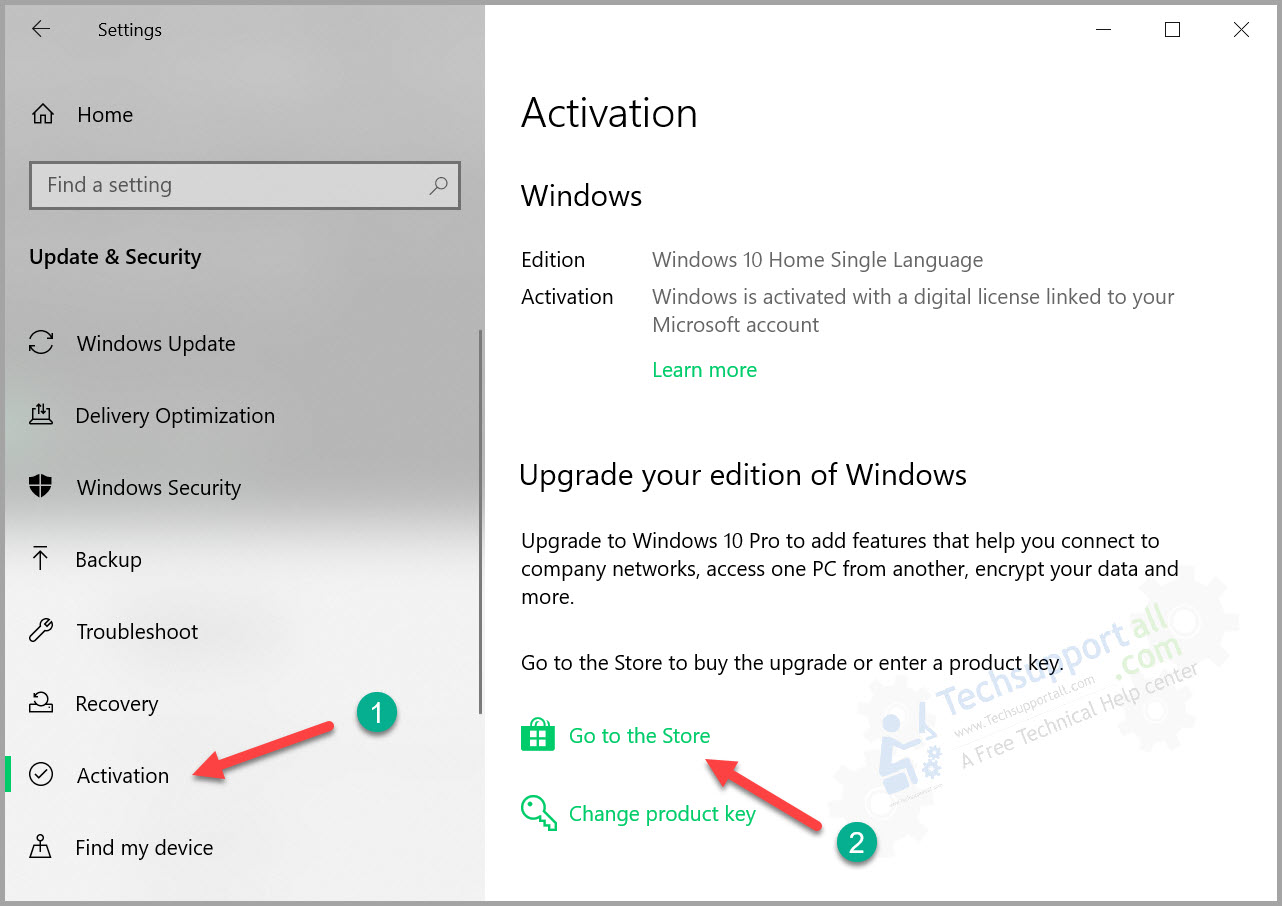 Open activation settings to upgrade to pro