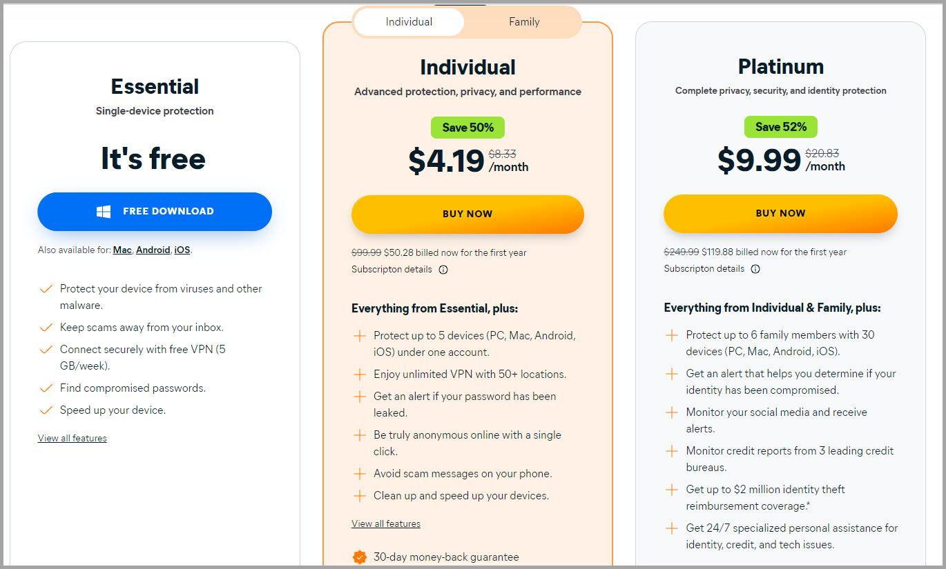 Avast pricing and discount