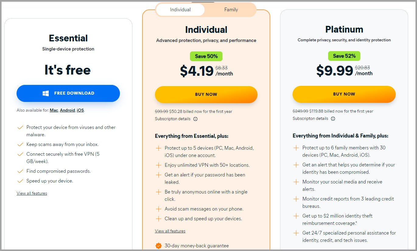 Avast pricing and discount