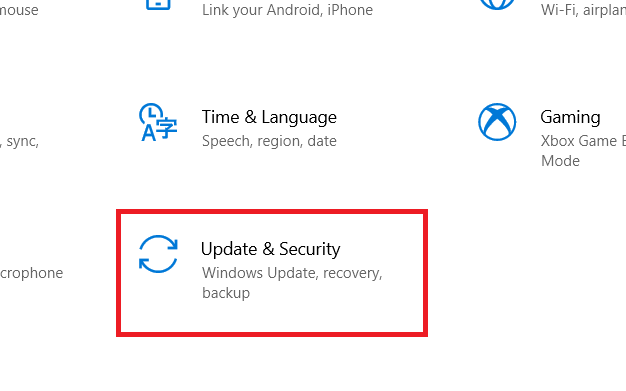 Click on update and security