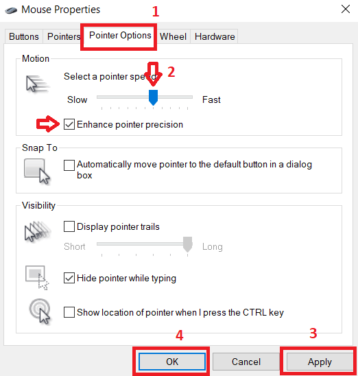 Click on pointer options