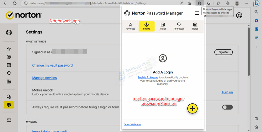 Norton password vault web app and extension.