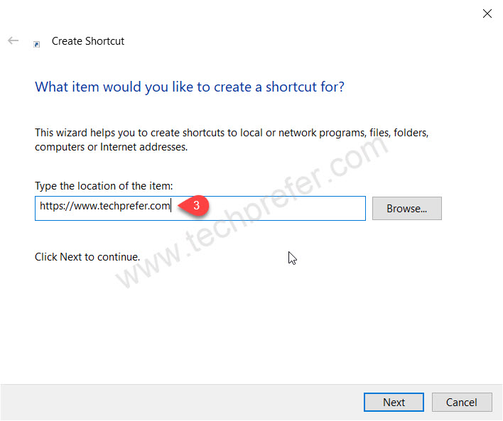 Add website shortcut to desktop step 2