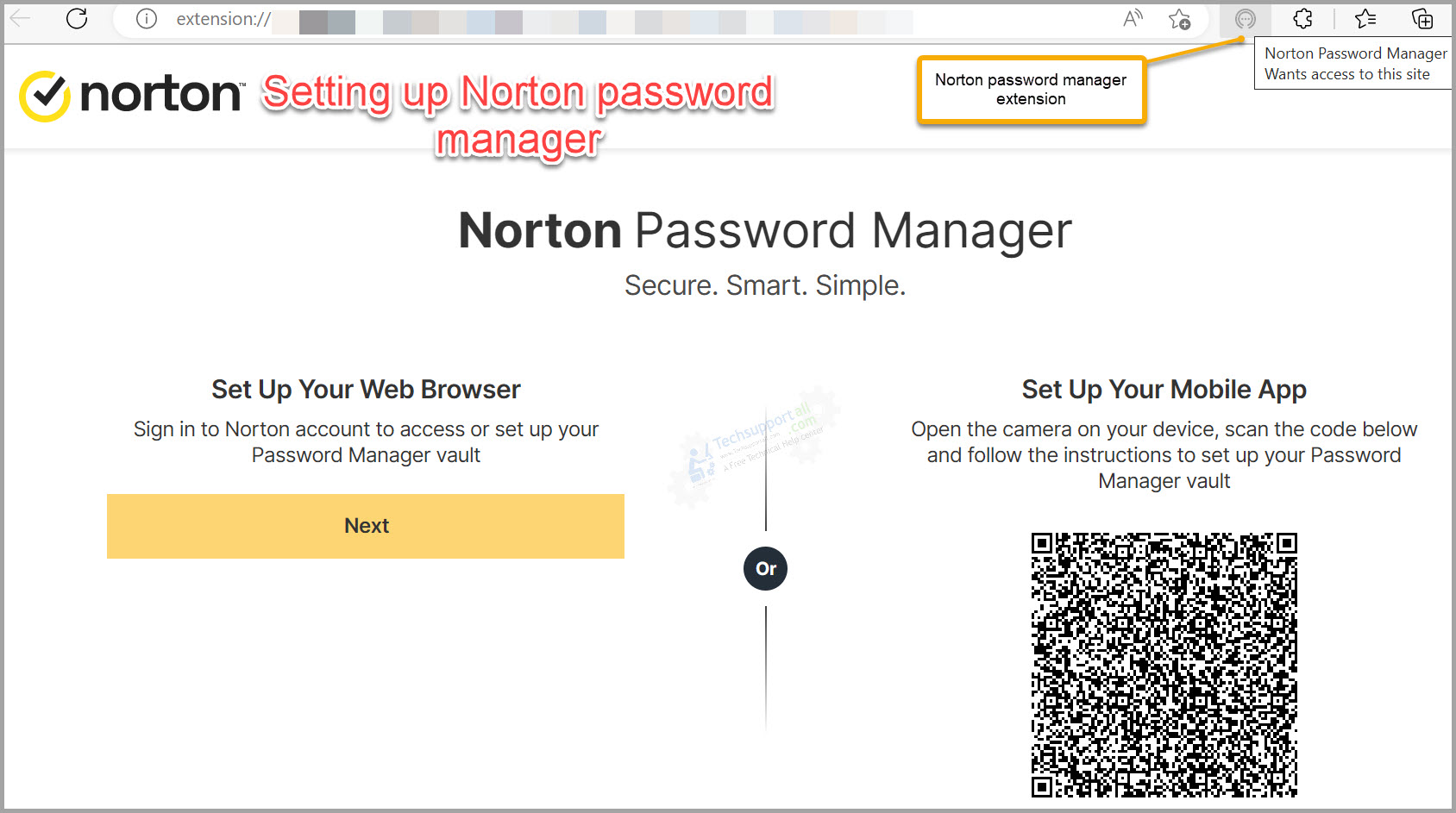 Setting norton password manager