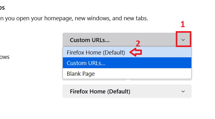 change to firefox home option
