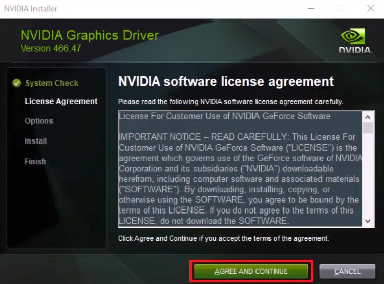 accept Nvidia license agreement