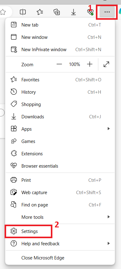 menu and settings option
