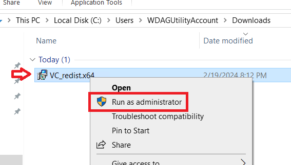 run package as admin
