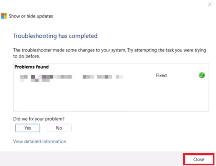 close the troubleshooter app