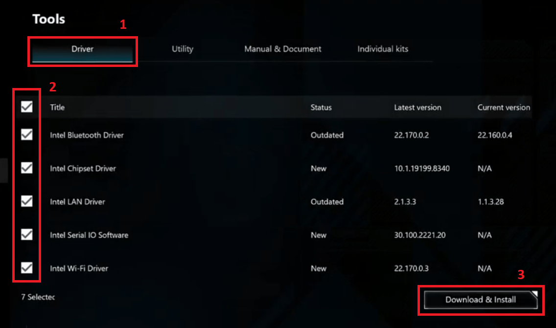select drivers to install