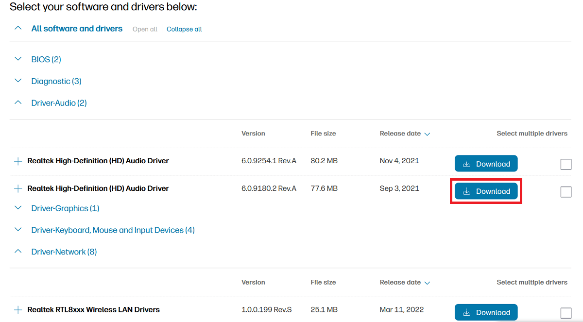 click to download Realtek driver